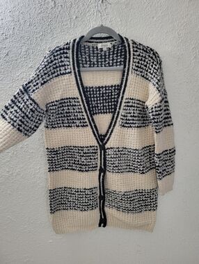 Umgee Sz M / L Knit Cardigan Sweater V-Neck Bohemian Button Front Striped